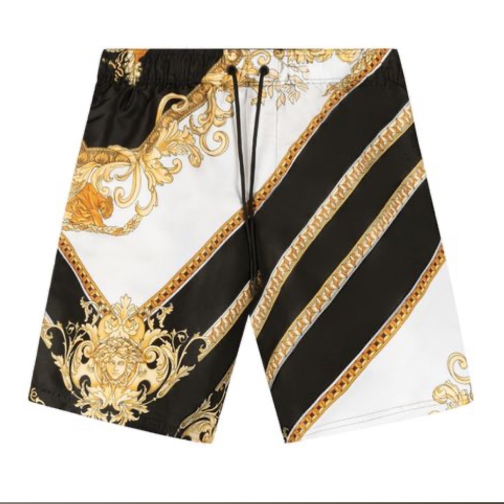 Versace Swim Trunks size 6 black, gold and white Medusa NWT